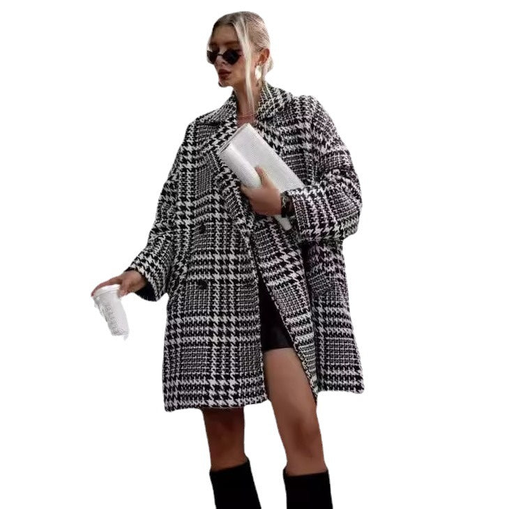 Extra Thick Band Lining Plaid Woolen Coats