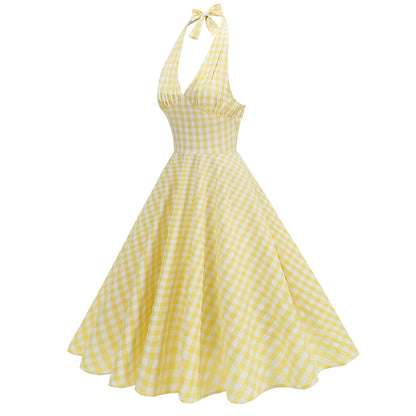 Women's Elastic Hepburn Style High Waist Halter Dresses
