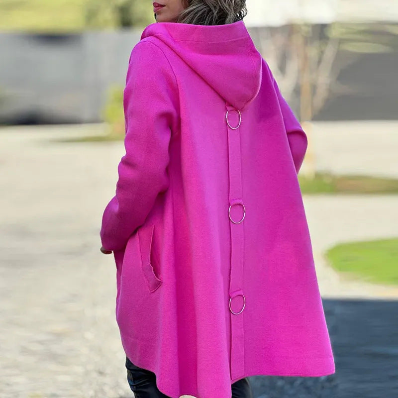 Fashion Hooded Long Sleeve Solid Color Coats