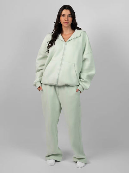 Women's Spring Solid Color Hooded Long-sleeved Zipper Suits