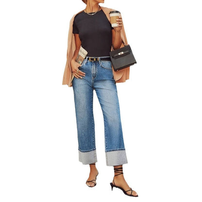 Women's Spring Elastic Straight Quality Retro High Jeans