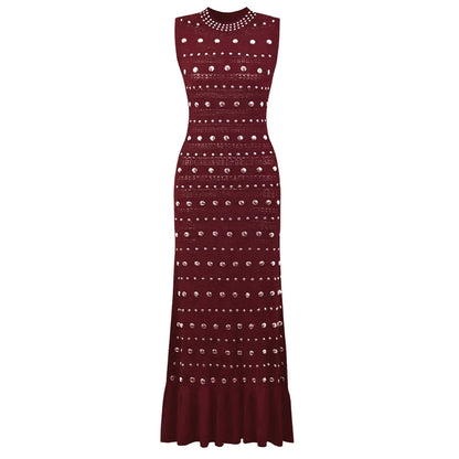 High Quality Summer Sleeveless Round Neck Rivet Dresses