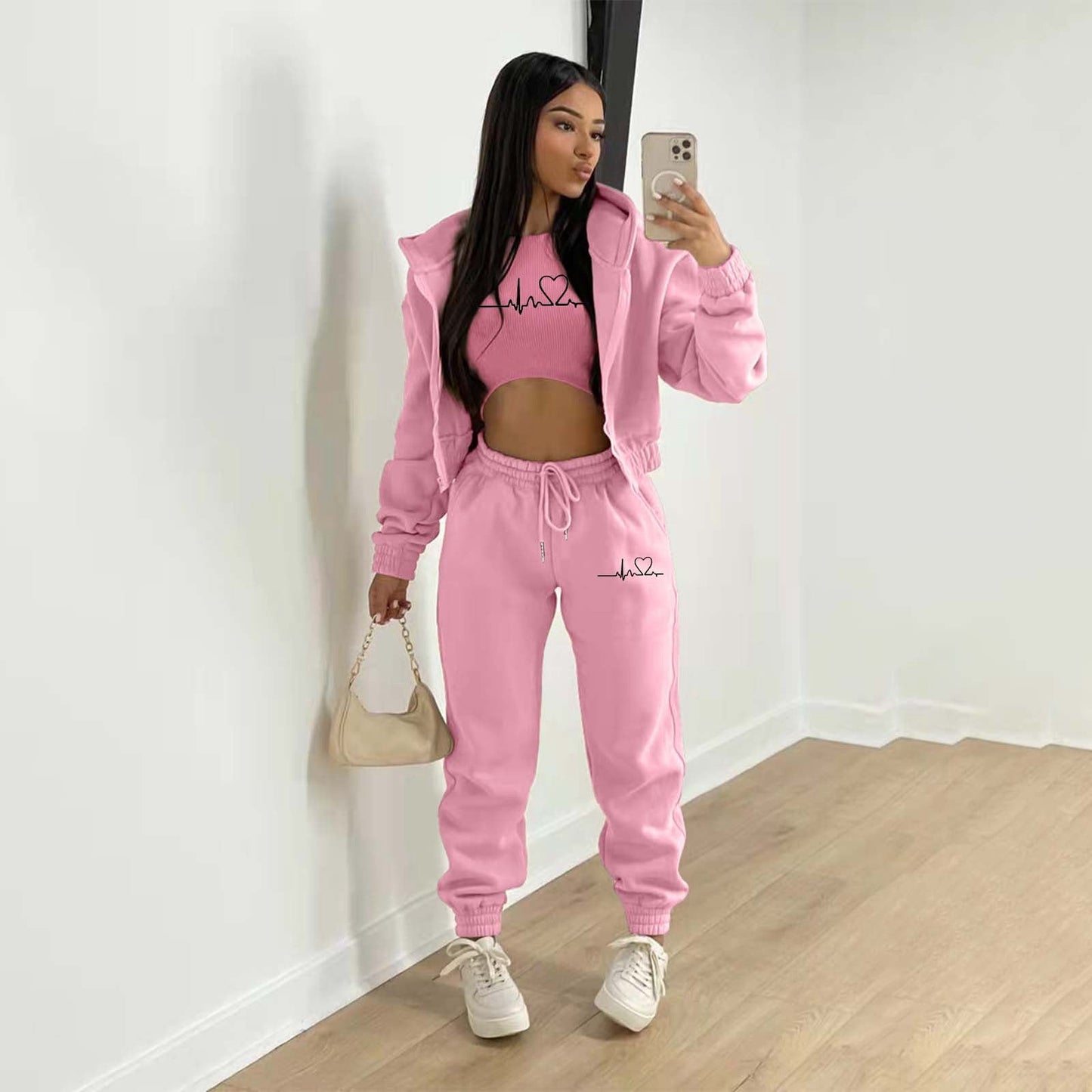 Women's Fashion Wear Brushed Hoody Hooded Leisure Suits