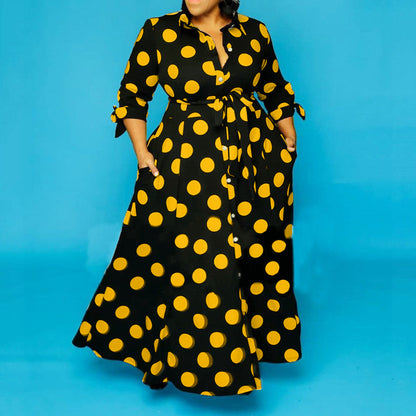 Shirt Long Sleeve Dotted Prints Dress Plus Size