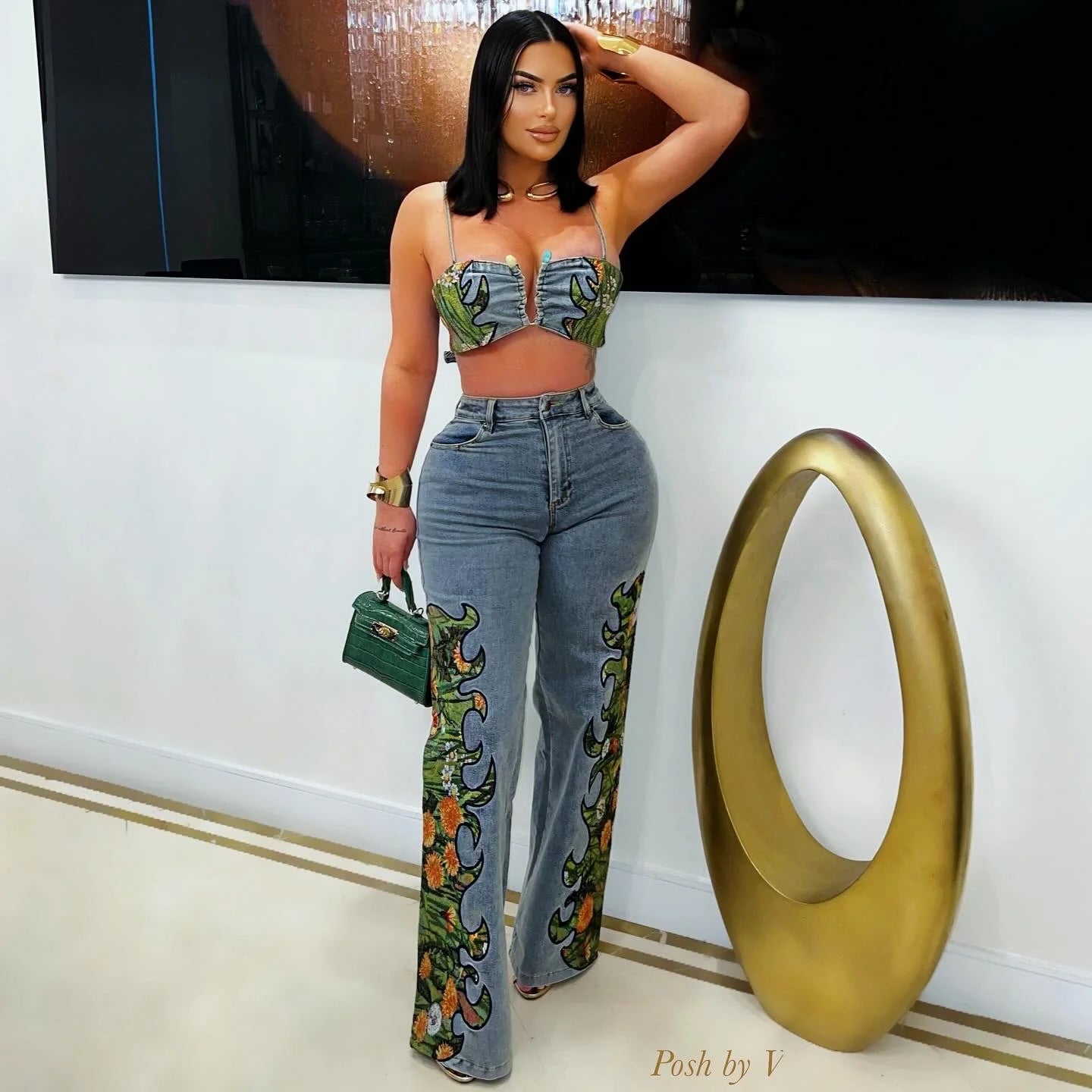 Women's Sexy Street Trend Floral High Elastic Suits