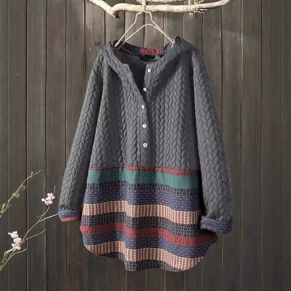Women's Ethnic Print Long Sleeve Mid-length Mom Coats