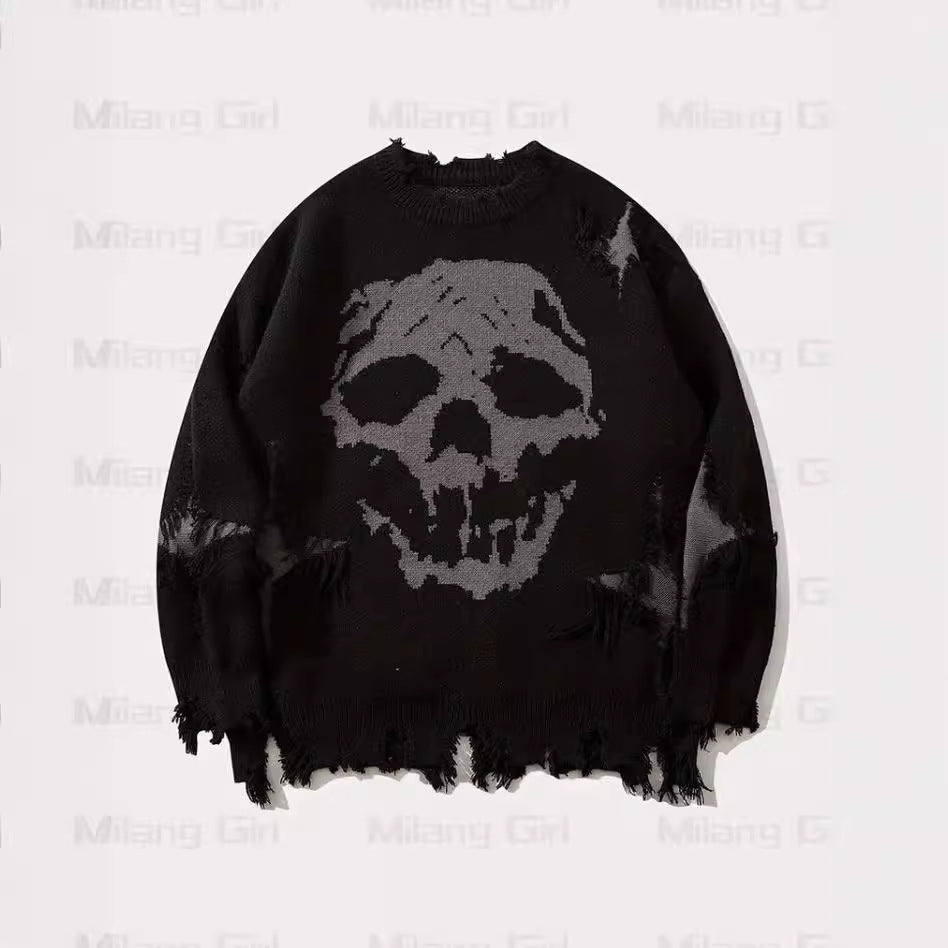 Skull Pattern Personality Street Ripped Pullover Sweaters