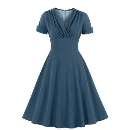 Women's Collar Retro Temperament Pleating Large Hem Dresses