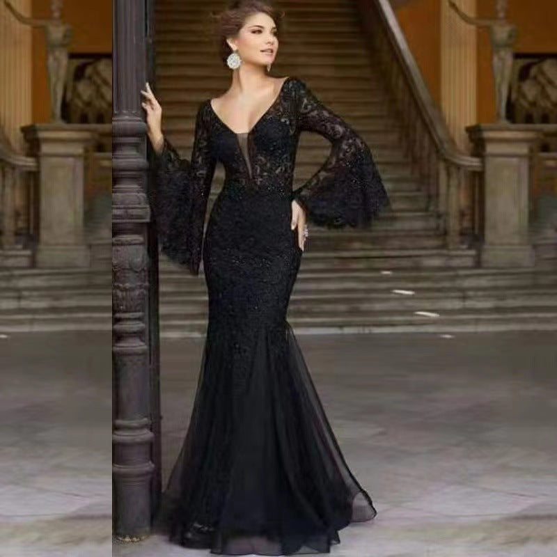 Women's Sexy Slim Lace Fishtail Long Party Dresses
