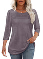 Women's Round Neck Sleeves Chest Tuck Line Blouses