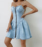 Figure Personality Street Splicing Sling Denim Dresses