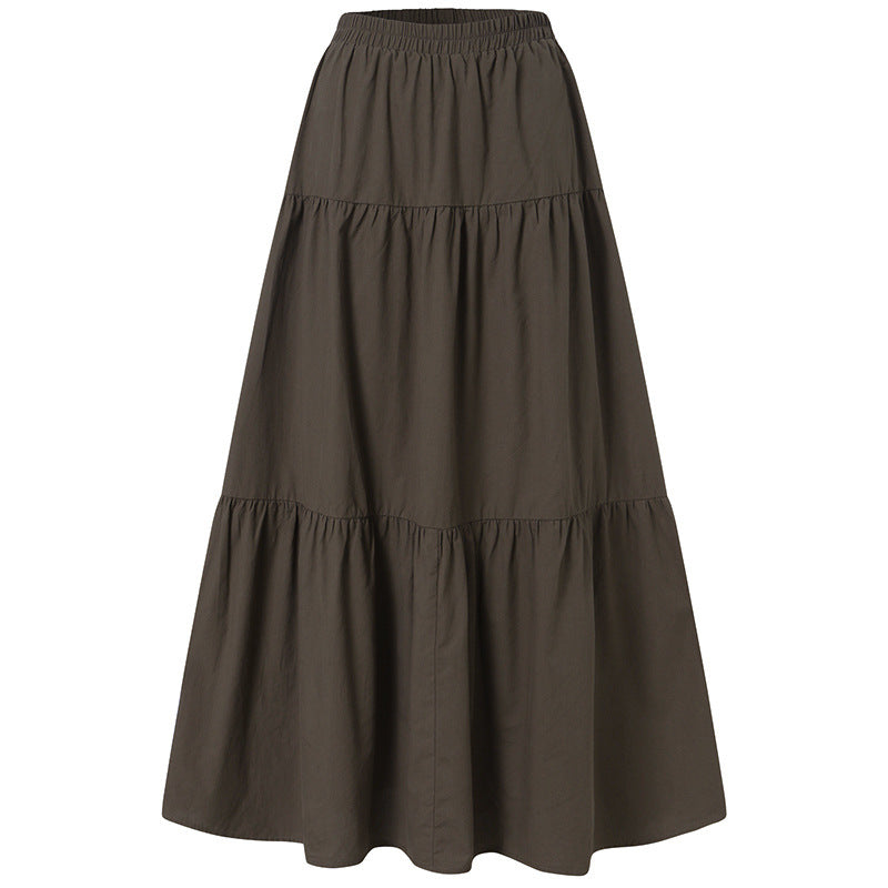 Women's Ruffled Spring Casual Dress Plain Retro Skirts