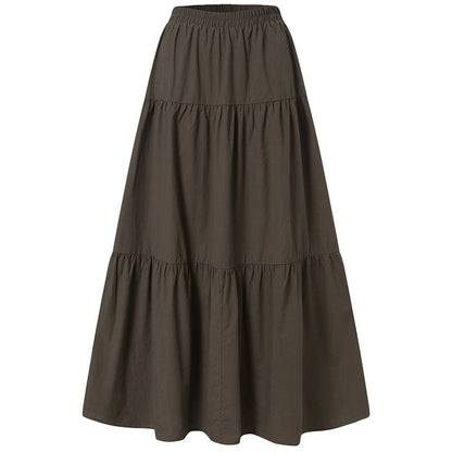 Women's Ruffled Spring Casual Dress Plain Retro Skirts