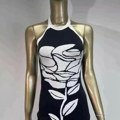 Halter Backless Bandage Dress High Street Knee-length Dresses