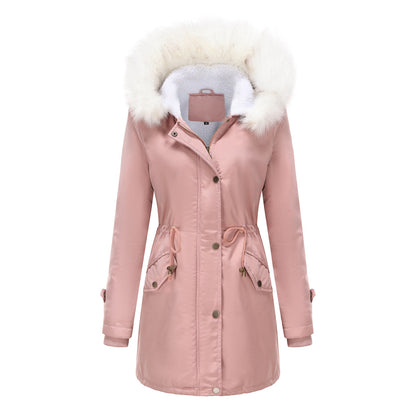 Women's Detachable Fur Collar Long-sleeved Hooded Coats