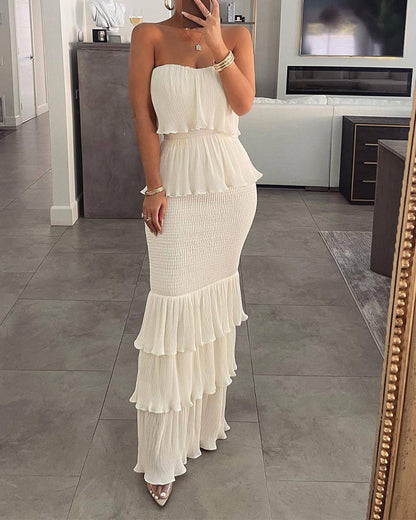 Goddess Tube Smocking Pleated Slim Fit Dresses