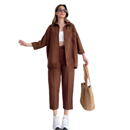 Women's Large Spring Casual Loose Shirt Cropped Suits
