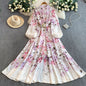 Women's Lantern Long Sleeve Single-breasted Printed Dress Dresses