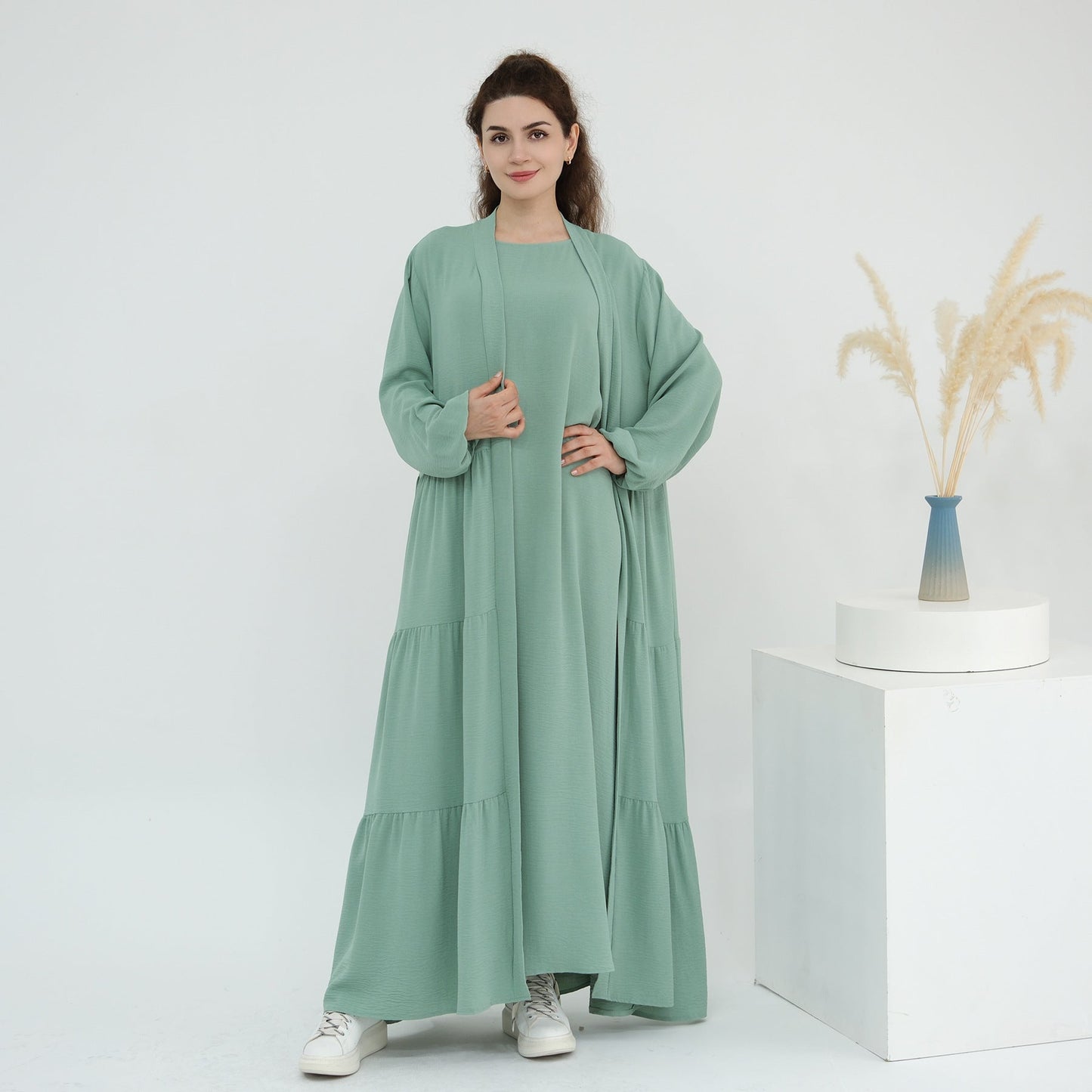 Turkish Solid Color Robe Dress Two-piece Dresses