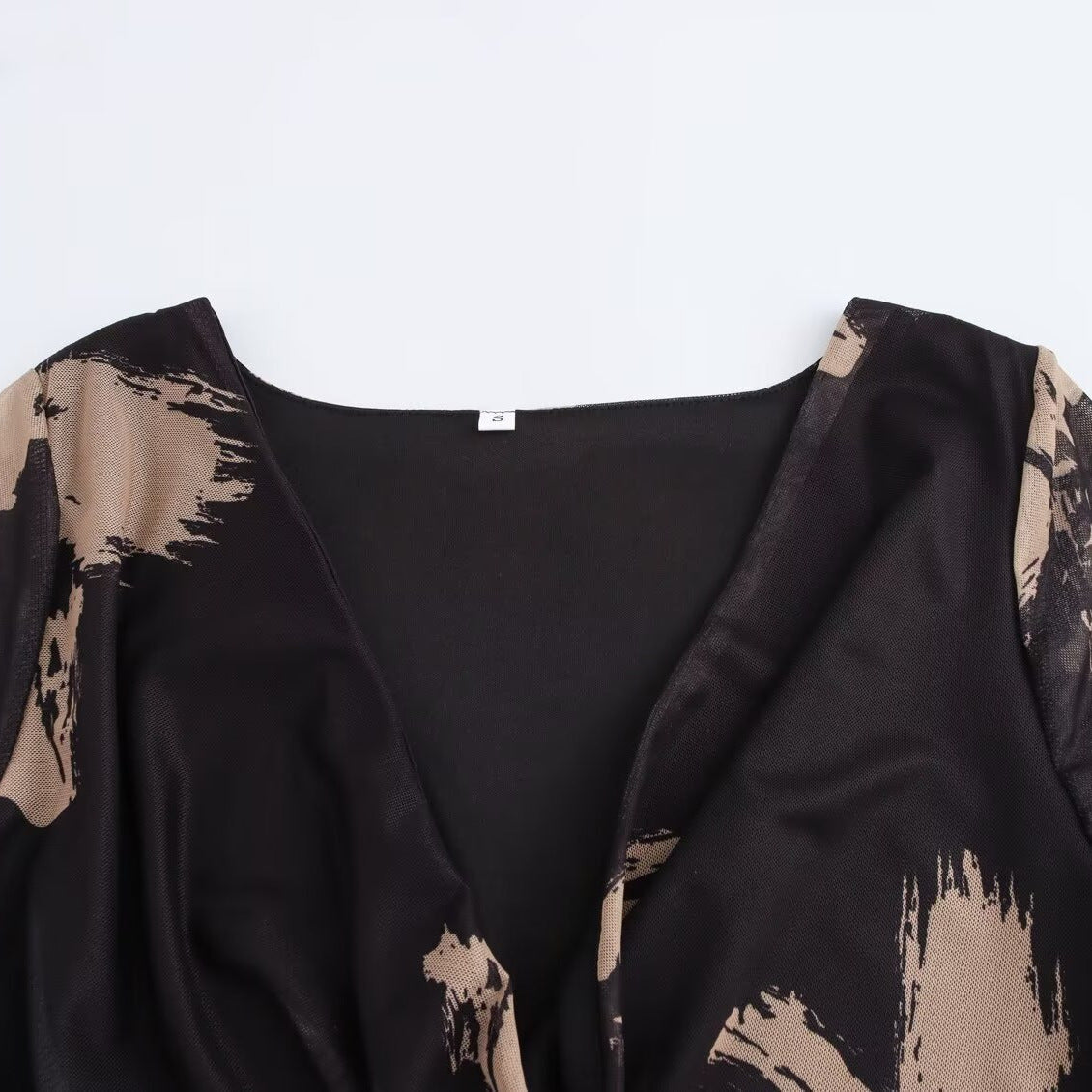 Women's French Retro Swing Collar Printed Mesh Dresses