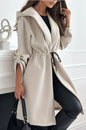 Women's Hooded Lapel Tied Casual Long Sleeve Coats