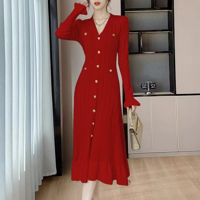 Women's Quality Knitted Dress Long Sleeve Single Dresses