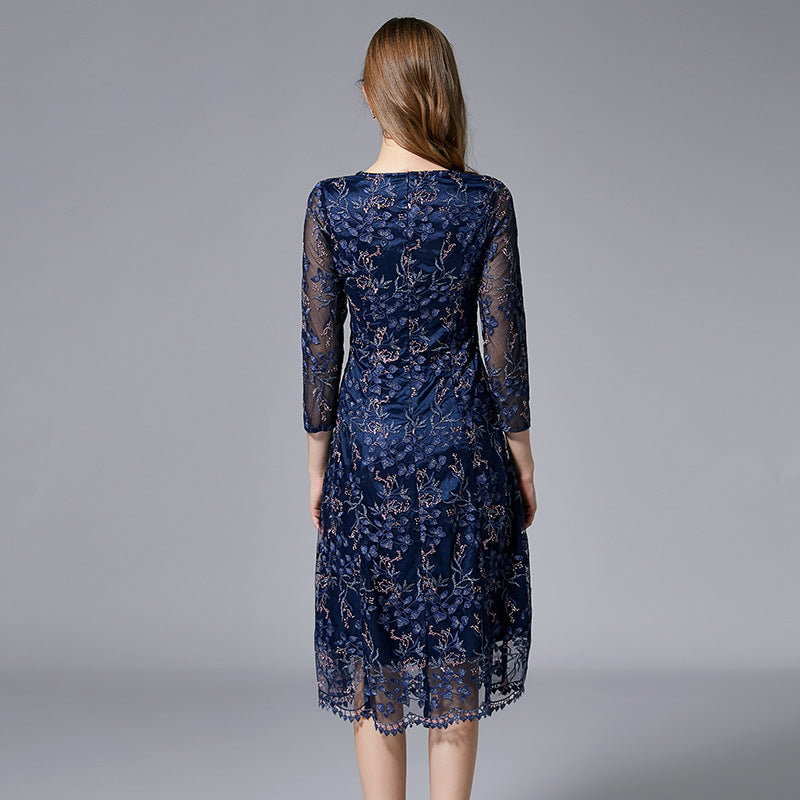 Embroidered Mesh Dress French Style Western Dresses