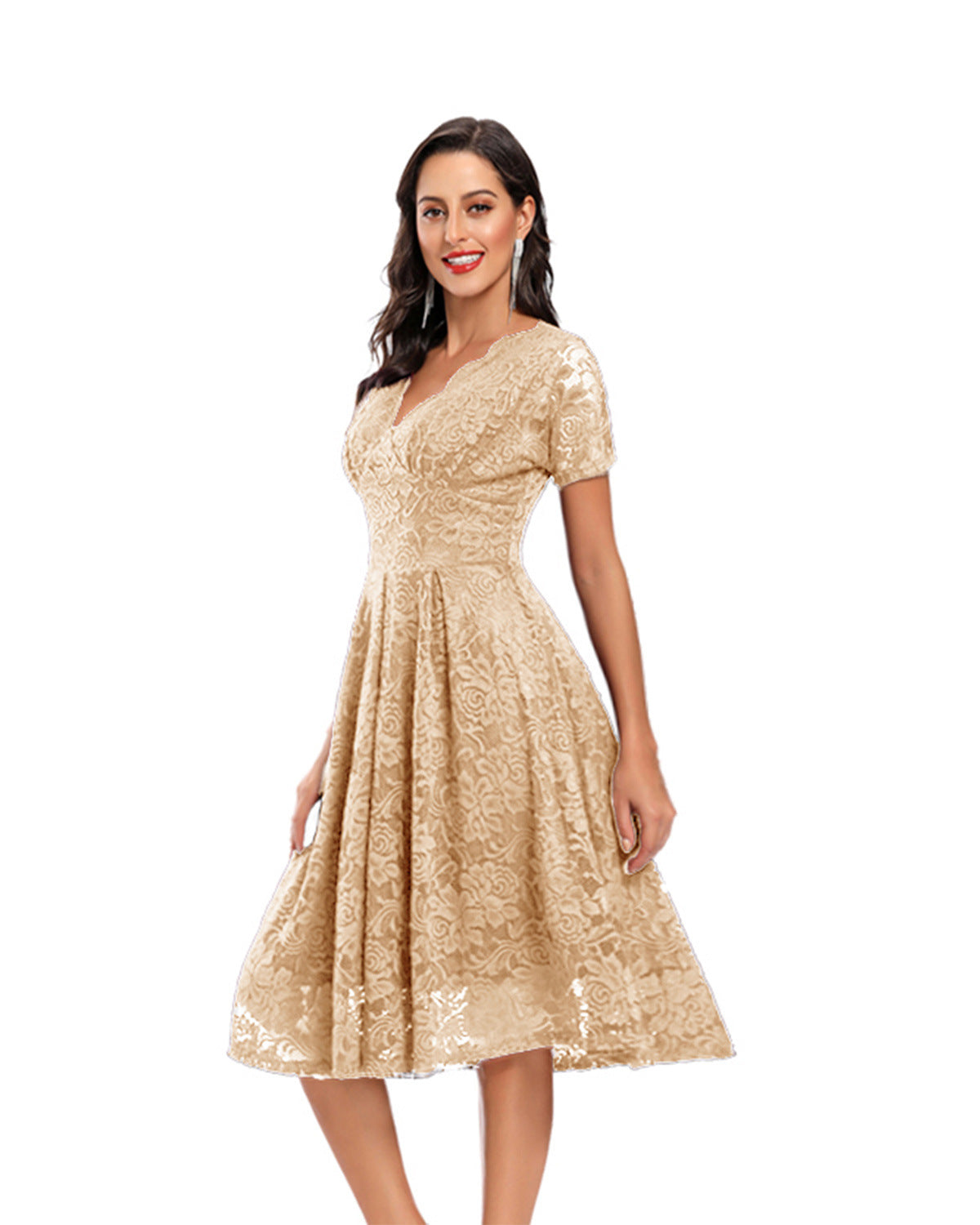 Women's Vintage Collar Mid-length Lace Swing Dress Dresses