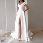 White Medium Waist Solid Color Temperament Dresses