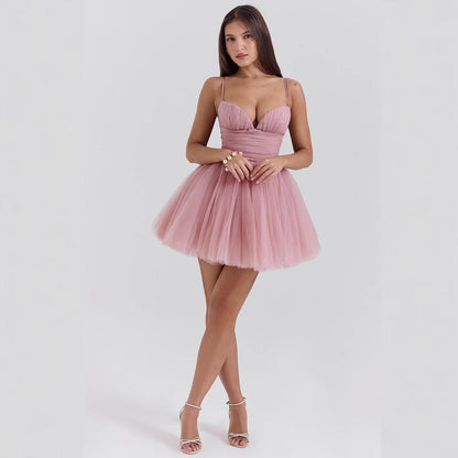 Women's Sweet Mesh Splicing Sling Princess Pettiskirt Dresses