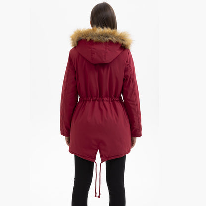 Women's Fleece-lined Parka Hooded With Fur Collar Mid-length Coats