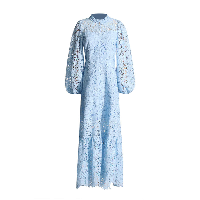 Women's Summer Seaside Vacation Long Dress Embroidered Stand Collar Dresses
