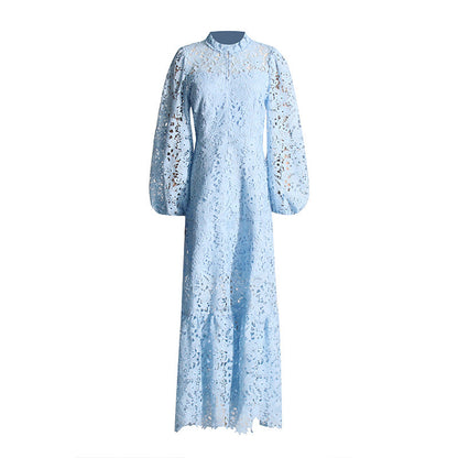Women's Summer Seaside Vacation Long Dress Embroidered Stand Collar Dresses