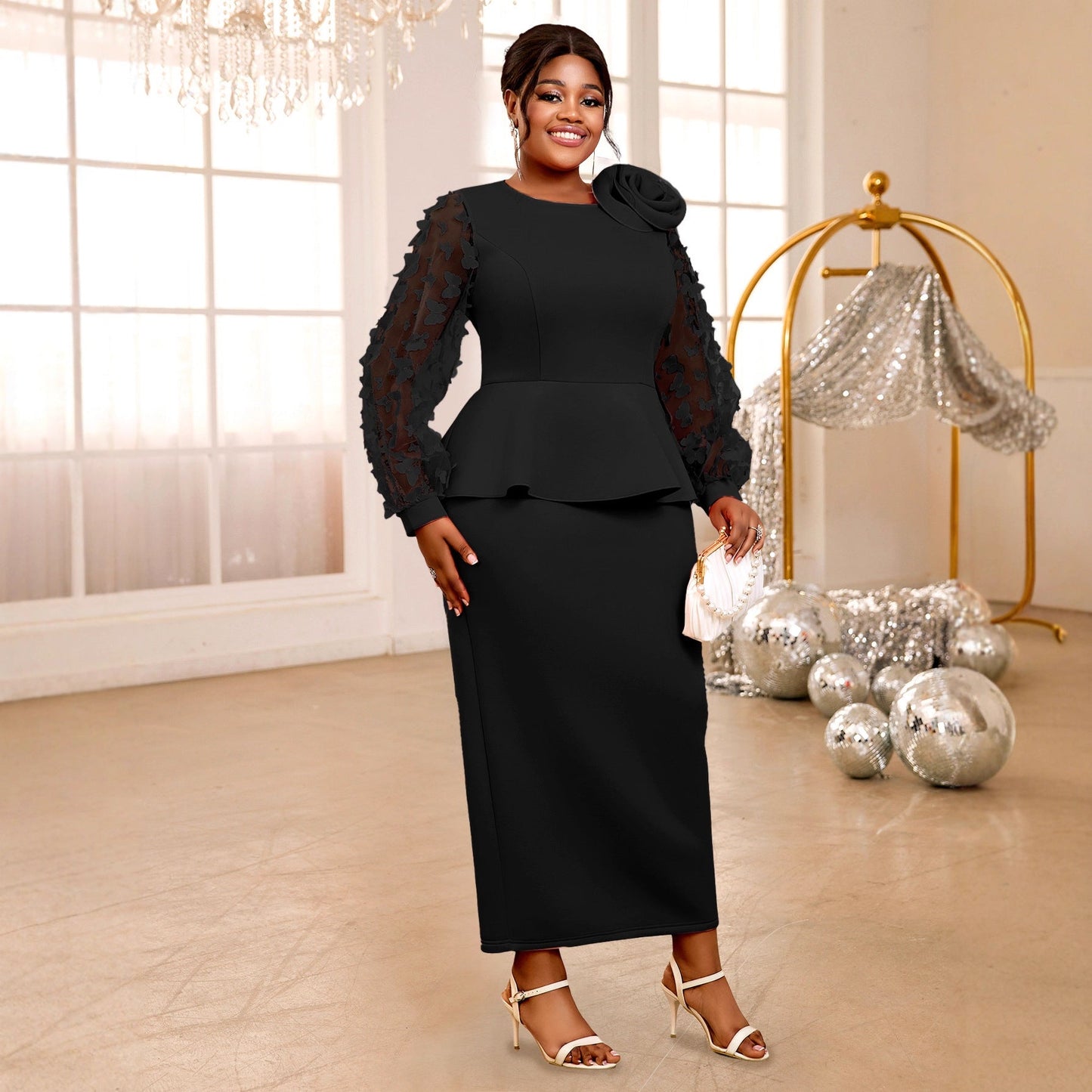 Lantern Sleeve Ruffle Dress Party Banquet Plus Size