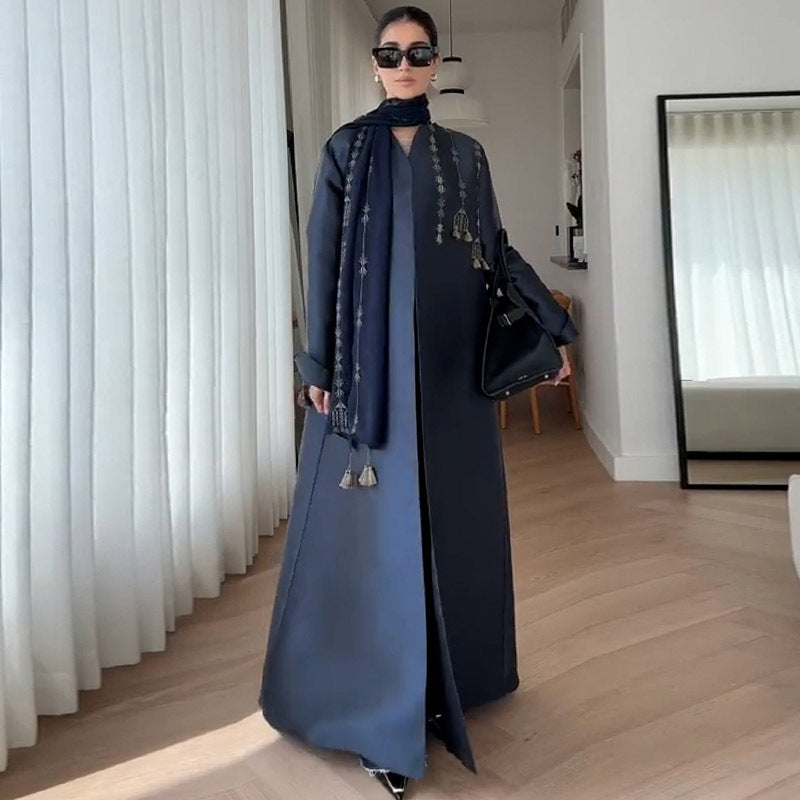Style Retro Motorcycle Embroidered Mid-length Robe Coats