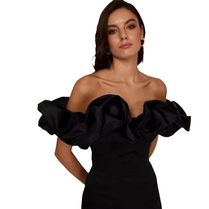 Women's Summer Ruffled Dress Sexy Oblique Shoulder Dresses