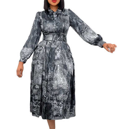 Long Sleeve High Waist Print Banquet Dresses