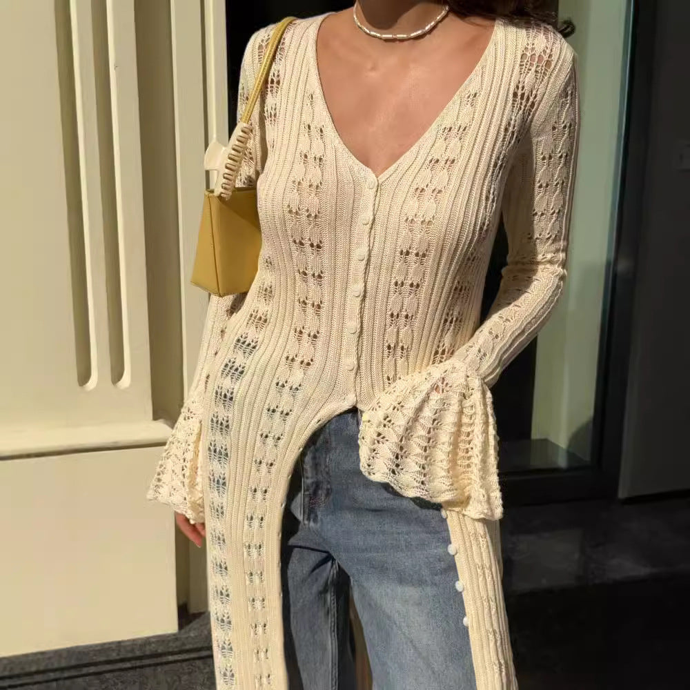 French Style Vacation Hollow Bell Sleeve Woolen Casual Coats
