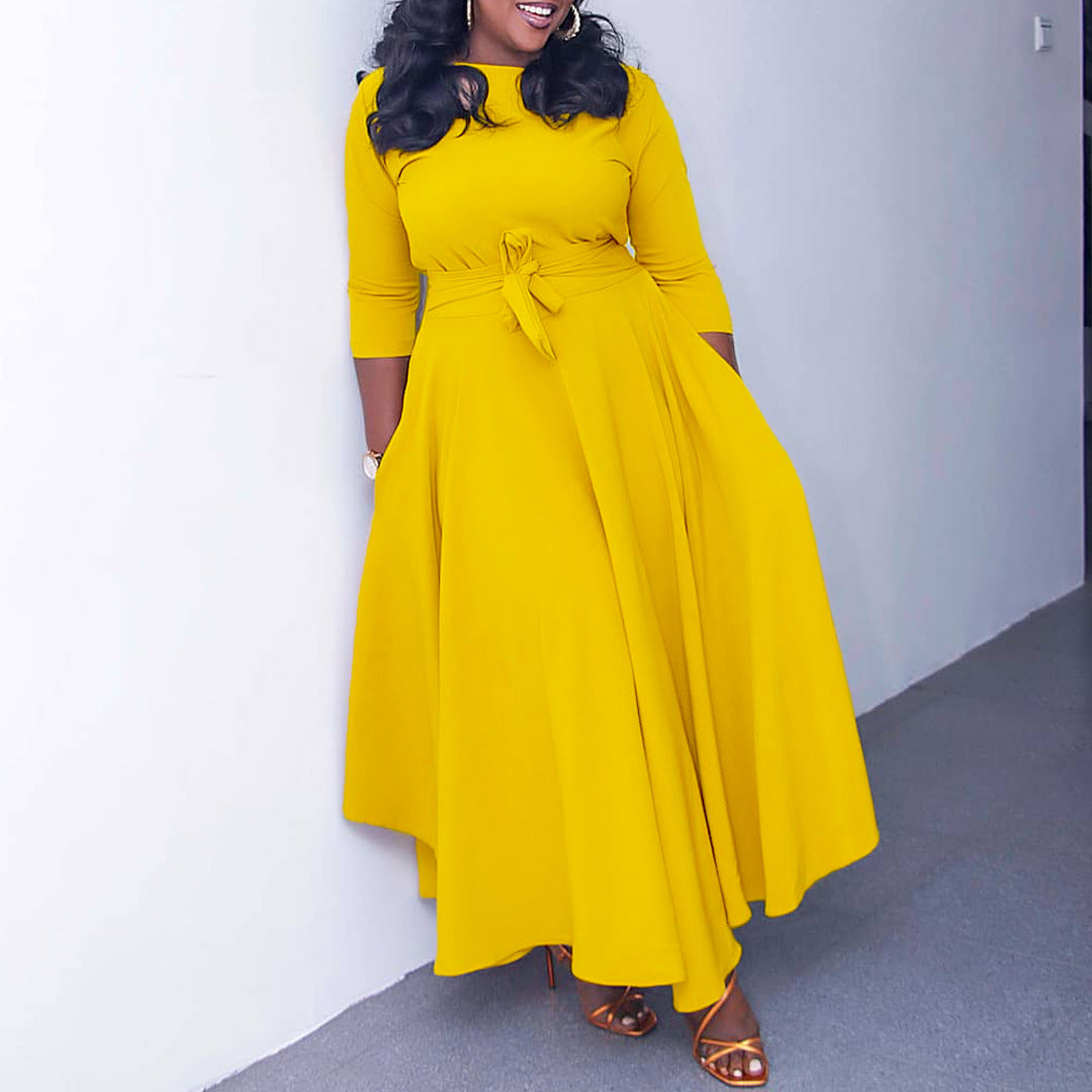 Women's Fashion Temperament Pure Color Large Swing Plus Size