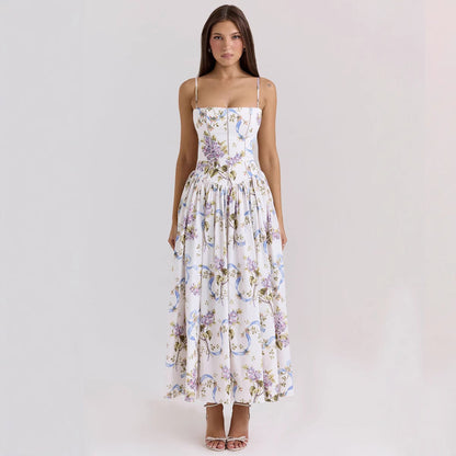 Elegant Gentle Slimming Floral Strap Dress Dresses