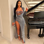 Women's Color Sequins Sexy Slit Maxi Dress Suits
