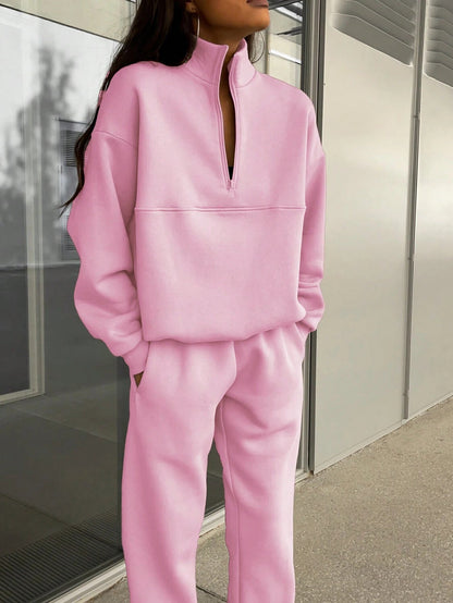 Fashion Zipper Lapel Solid Color Casual Suits