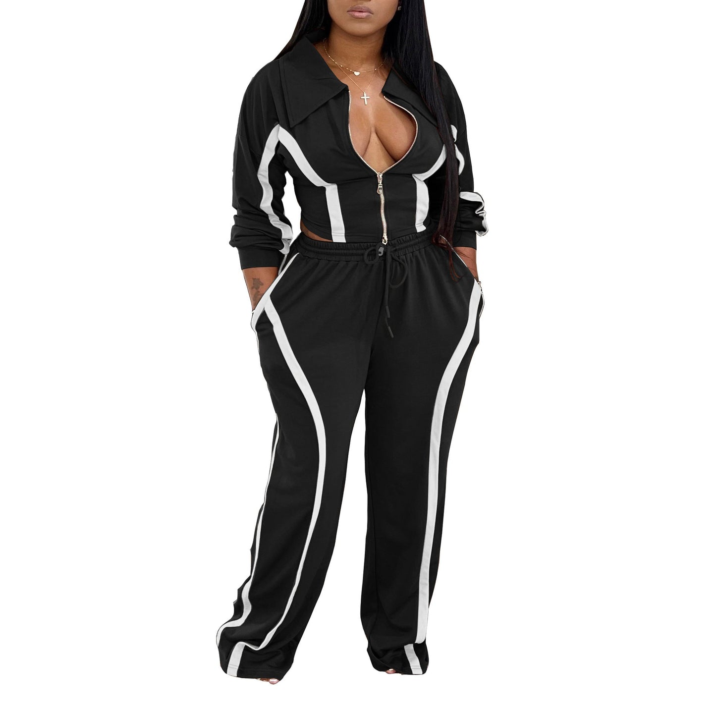 Women's Sports Cotton Two-piece Set Leisure Warm Suits