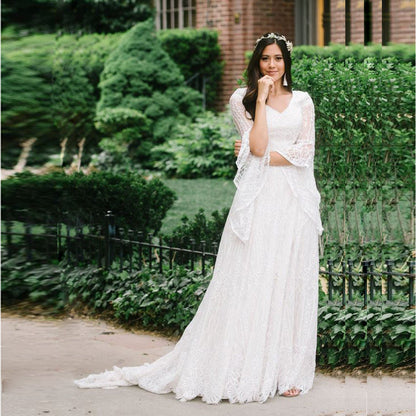 Women's Sleeve Lace Loose Elegant Pregnant Graphy Wedding Dresses