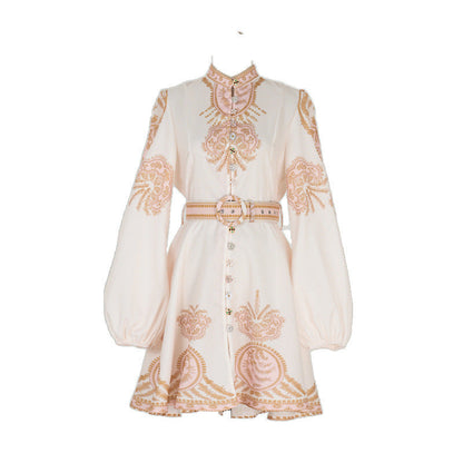 Design High Version Single-breasted Stand-up Collar Puff Sleeve Dresses