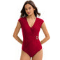 Sexy Swimsuit Women Triangle One Piece Solid Color Backless Conservative Swimwear