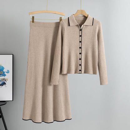 Women's Two-piece Set Knitted Collar Slim Korean Suits