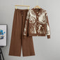 Women's Fashion Two-piece Printed Metal Buckle Knitted Suits