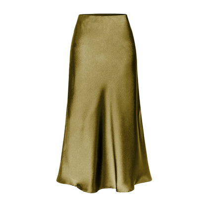 Women's Quality Acetate Satin Elastic Waist Pure Skirts