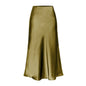 Women's Quality Acetate Satin Elastic Waist Pure Skirts